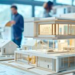 Architekturmodell eines modernen Hauses auf einem Tisch