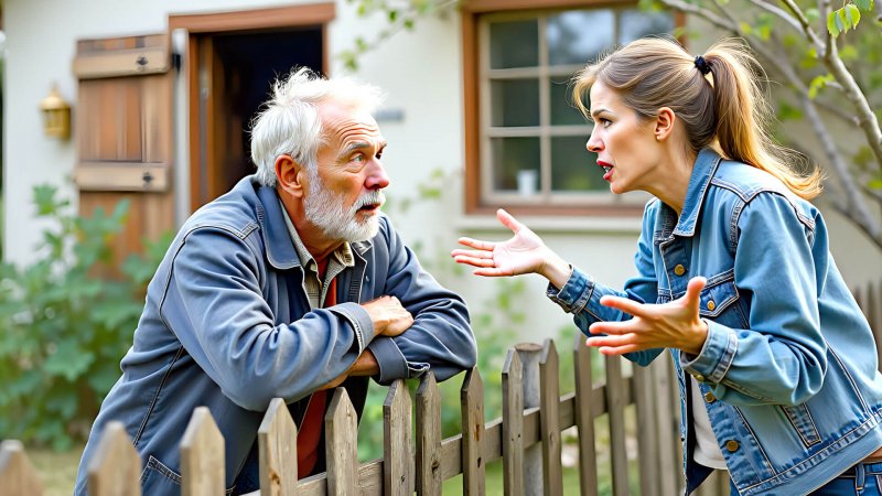 Zwei Personen diskutieren am Gartenzaun